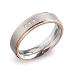 Boccia Titanium Band w/RGP edges & 3 Diamonds - 0134-02