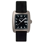 Boccia Black Dial Tank Titanium Leather Watch - 590-01