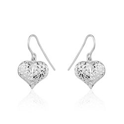 Hammered Sterling Silver Puffed Heart Dangles - AE-97 Hammered Sterling Silver Puffed Heart Dangles - AE-97