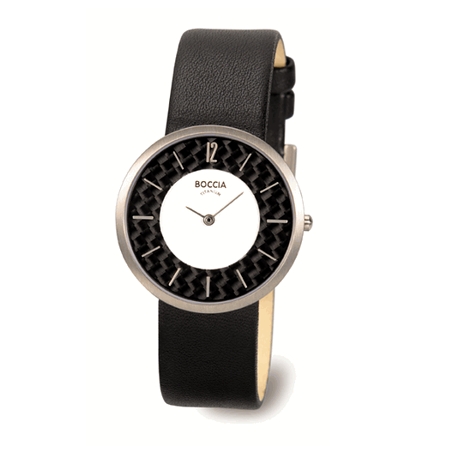 Boccia Black Carbon Fiber Titanium Round Case Watch - 3114-13 - Click Image to Close