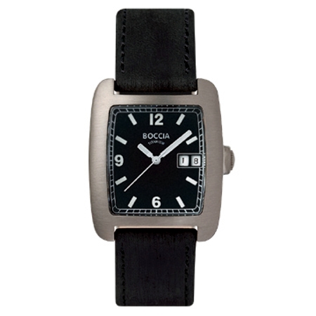 Boccia Black Dial Tank Titanium Leather Watch - 590-01 - Click Image to Close