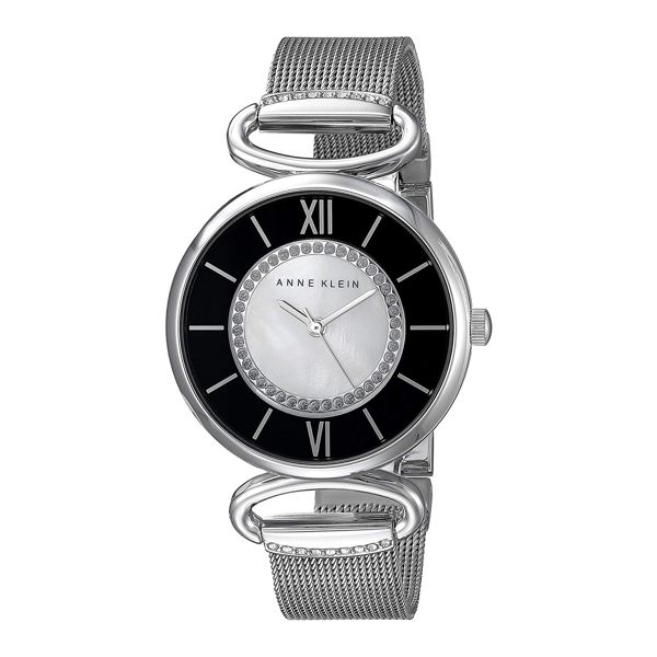 Anne Klein Black and White Face w/Mesh Strap - AK-2151MPSV - Click Image to Close