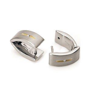 Two tone Wide Huggies with Tension-set Diamond