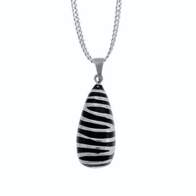 Steel Teardrop Pendant with Black Zebra Stripes - SSP4807