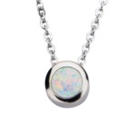 White Opal in Stainless Steel Bezel-set Necklace